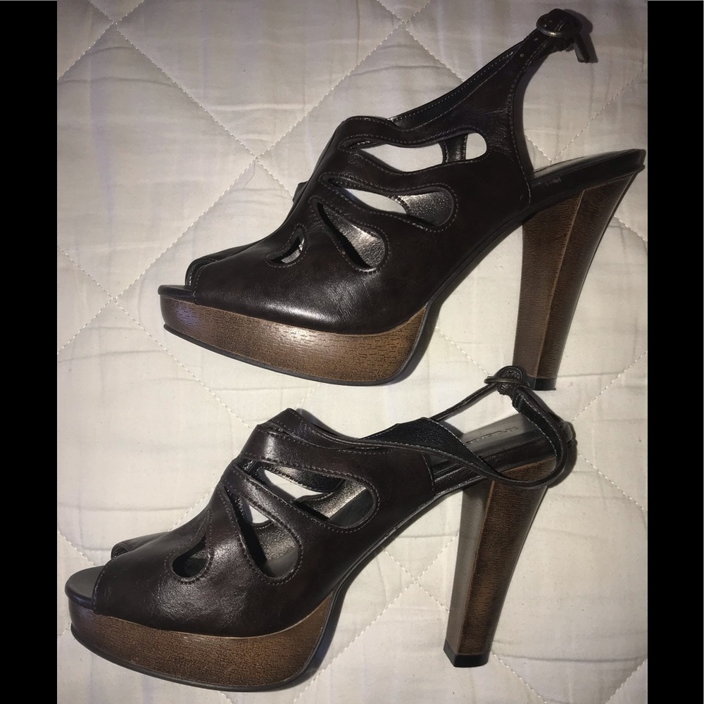 Brown faux leather heels